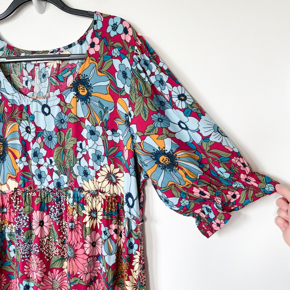 NEW Natural Life Collette Tiered Floral Maxi Dress Ruffle Womens XL Pink Blue - Picture 7 of 14